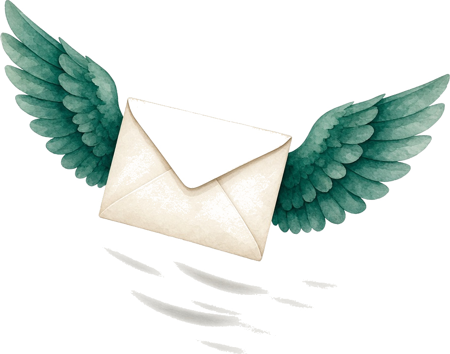 Letter envelope with green wings in flight.