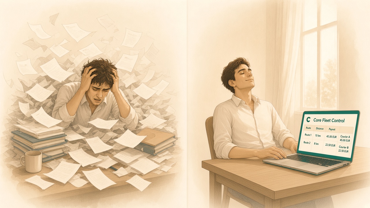 Man drowning in papers to manage the fleet.